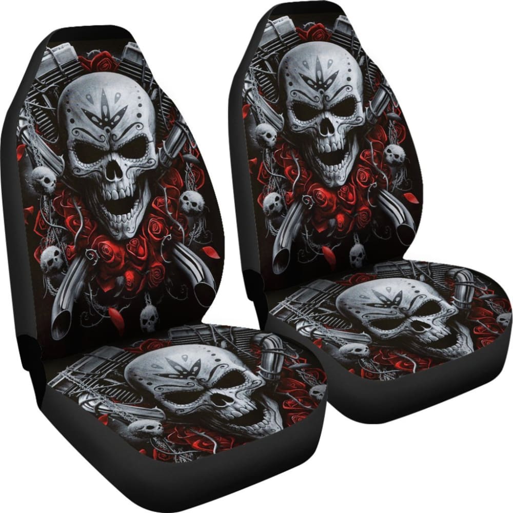2 Pcs Gothic Biker Skull Car Seat Covers 101819 - YourCarButBetter