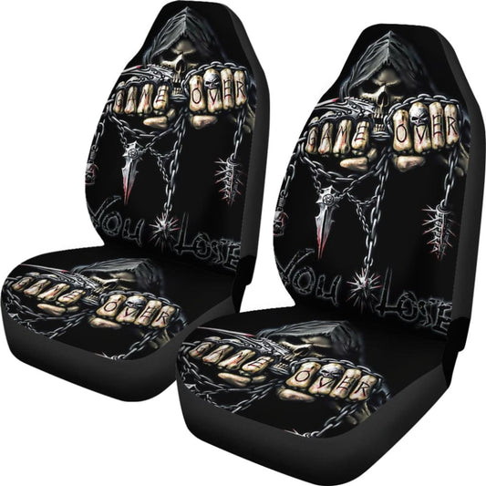 2 Pcs Gothic Game Over Skull Car Seat Covers 101819 - YourCarButBetter