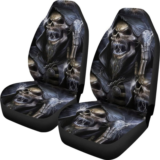 2 Pcs Gothic Grim Reaper Skull Car Seat Covers 101819 - YourCarButBetter