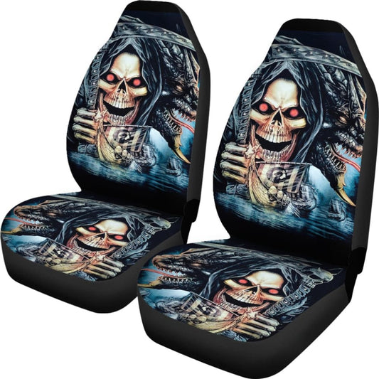 2 Pcs Gothic Skull Car Seat Covers 101819 - YourCarButBetter