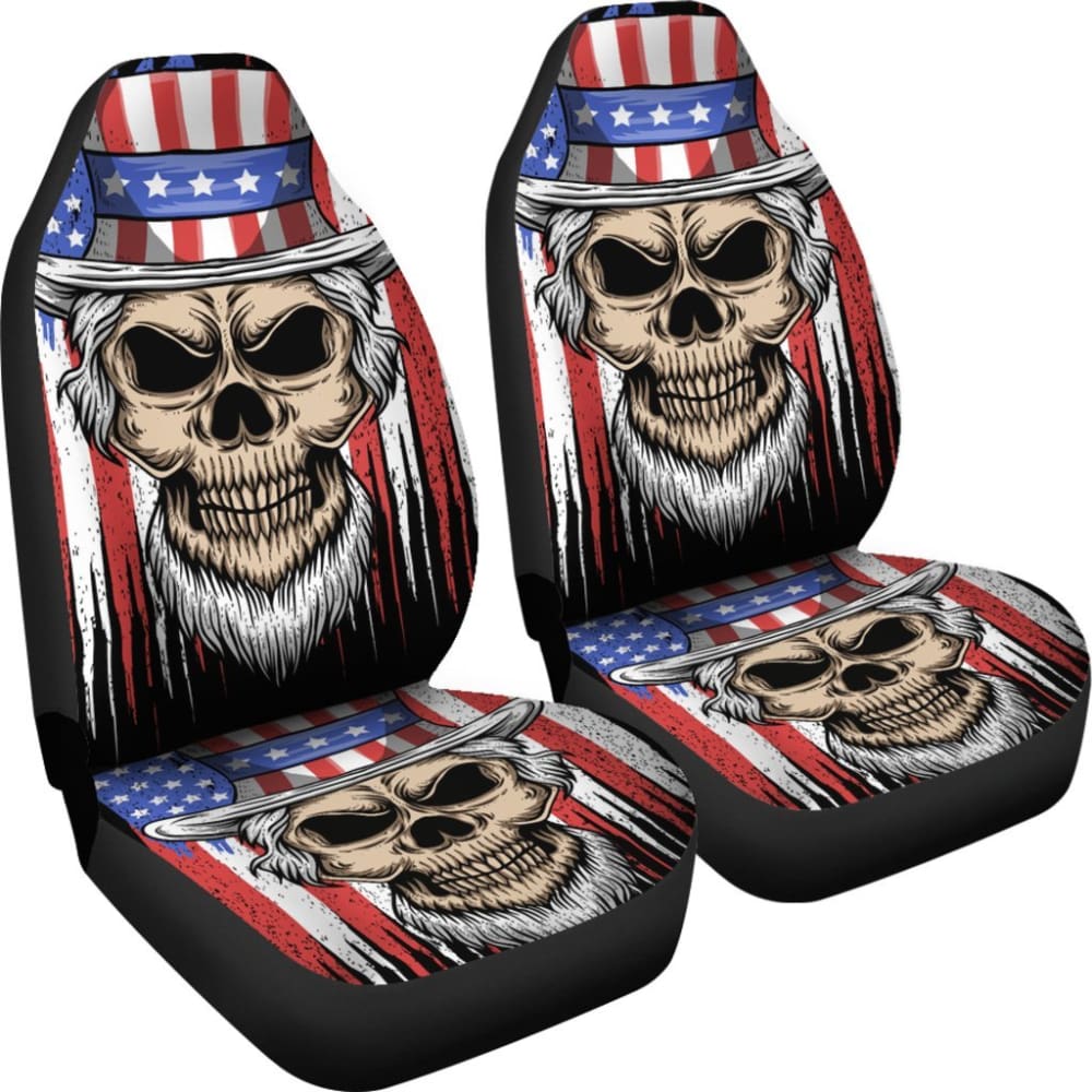 2 Pcs - Skull Gothic Horror Grim Reaper Skull Car Seat Covers 101819 - YourCarButBetter