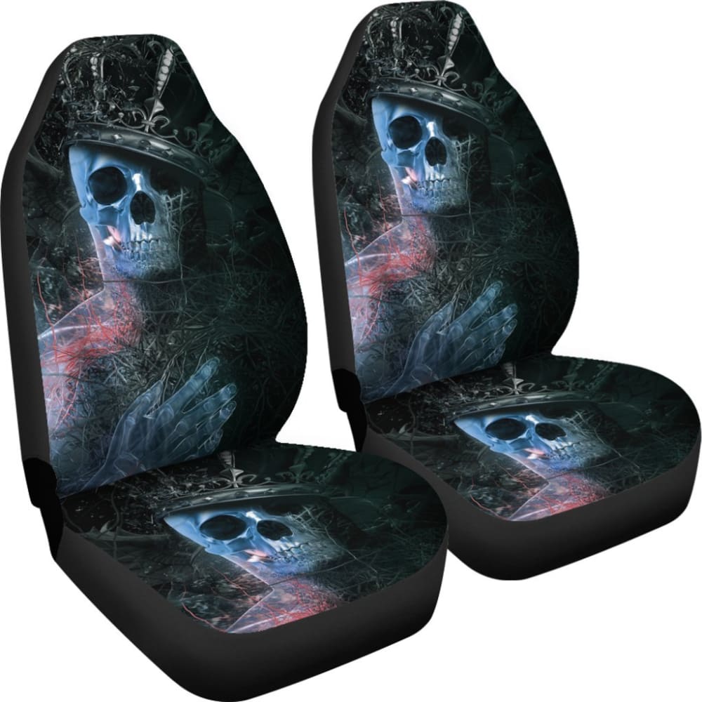 2 Pcs - Skull Gothic Horror Grim Reaper Halloween Skull Car Seat Covers 101819 - YourCarButBetter