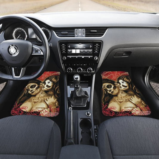 4 Pcs Beautiful Girl Sugar Skulls Car Mats 101819 - YourCarButBetter
