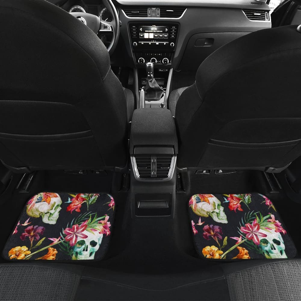 4 Pcs Floral Sugar Skull Car Mat 101819 - YourCarButBetter