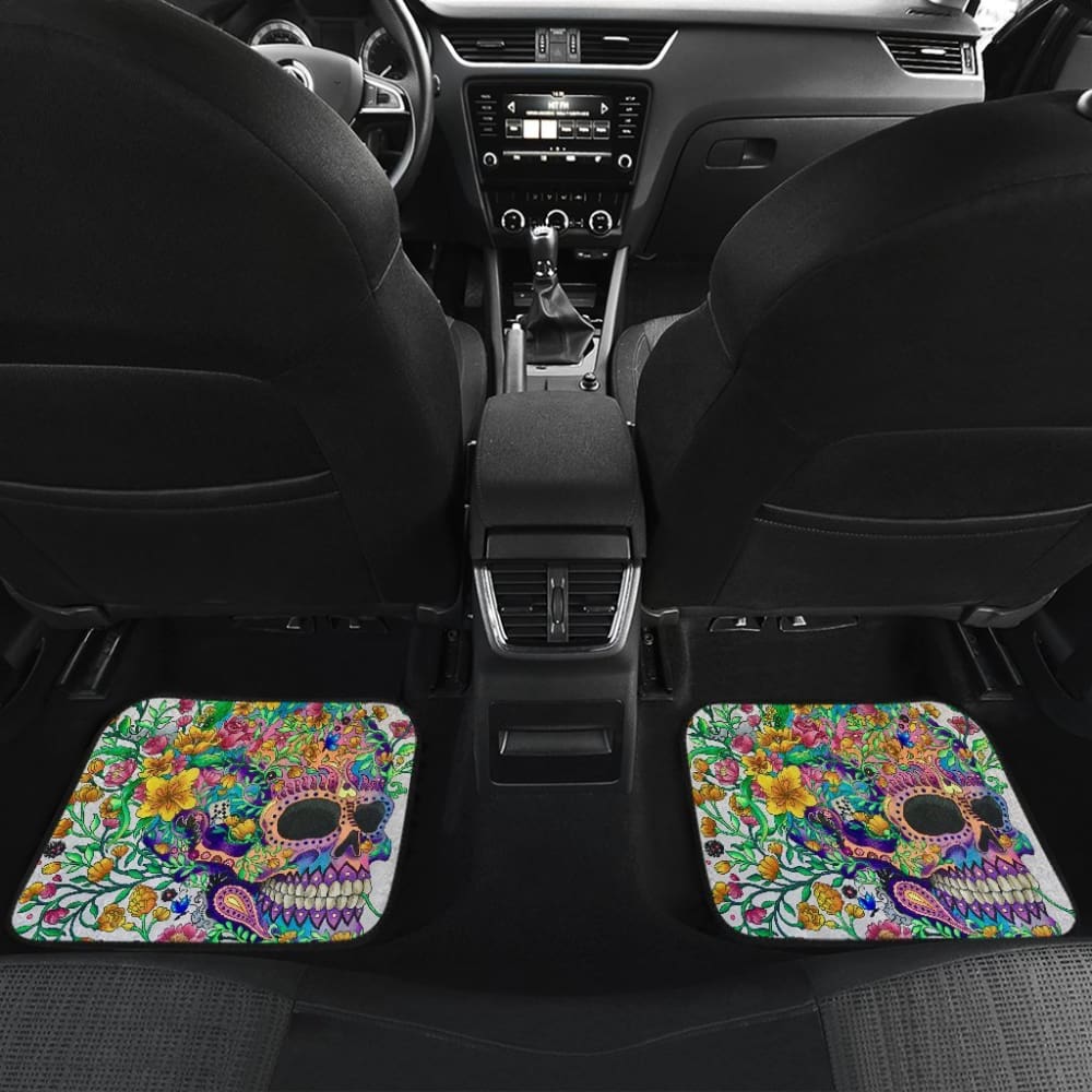 4 Pcs Floral Sugar Skull Car Mat 101819 - YourCarButBetter