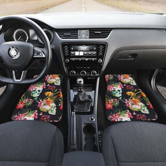 4 Pcs Floral Sugar Skull Car Mat 101819 - YourCarButBetter