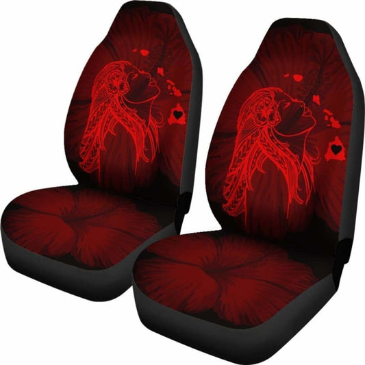 Alohawaii Car Seat Covers - Hawaii Hula Girl Hibiscus Map Red - 232125 - YourCarButBetter