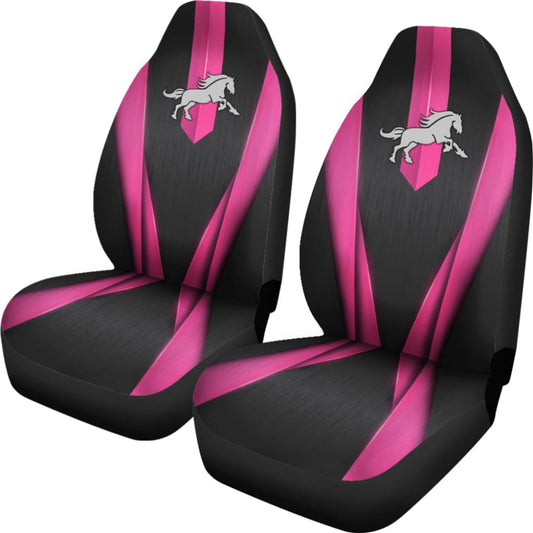 Amazing Dark Pink Horse Mustang Custom Metallic Style Printed Car Seat Covers 211901 - YourCarButBetter