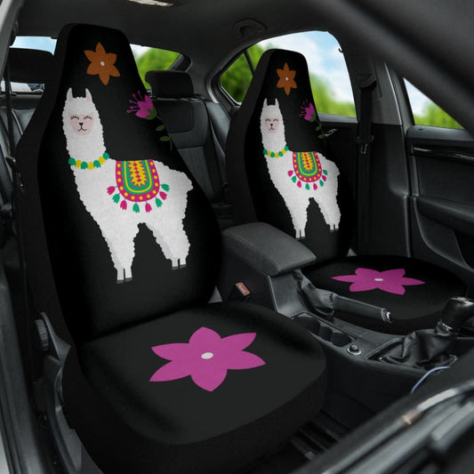 Amazing Llama Chalky Style Black Flowers Car Seat Covers Custom 2 211001 - YourCarButBetter