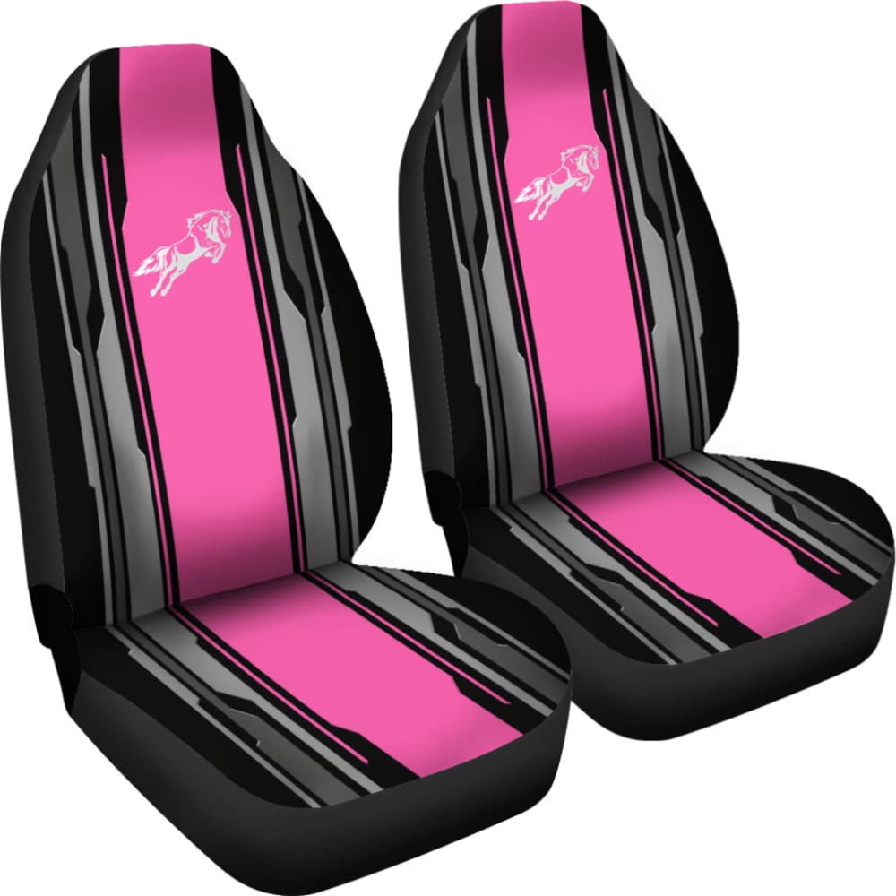 Amazing Silver Pink Horse Mustang Custom Metallic Style Printed Car Seat Covers 211901 - YourCarButBetter