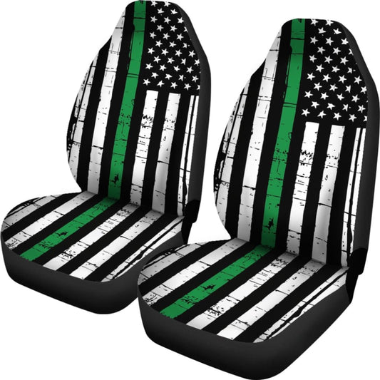 Amazing Thin Green Gray Line American Flag Car Seat Covers 212703 - YourCarButBetter