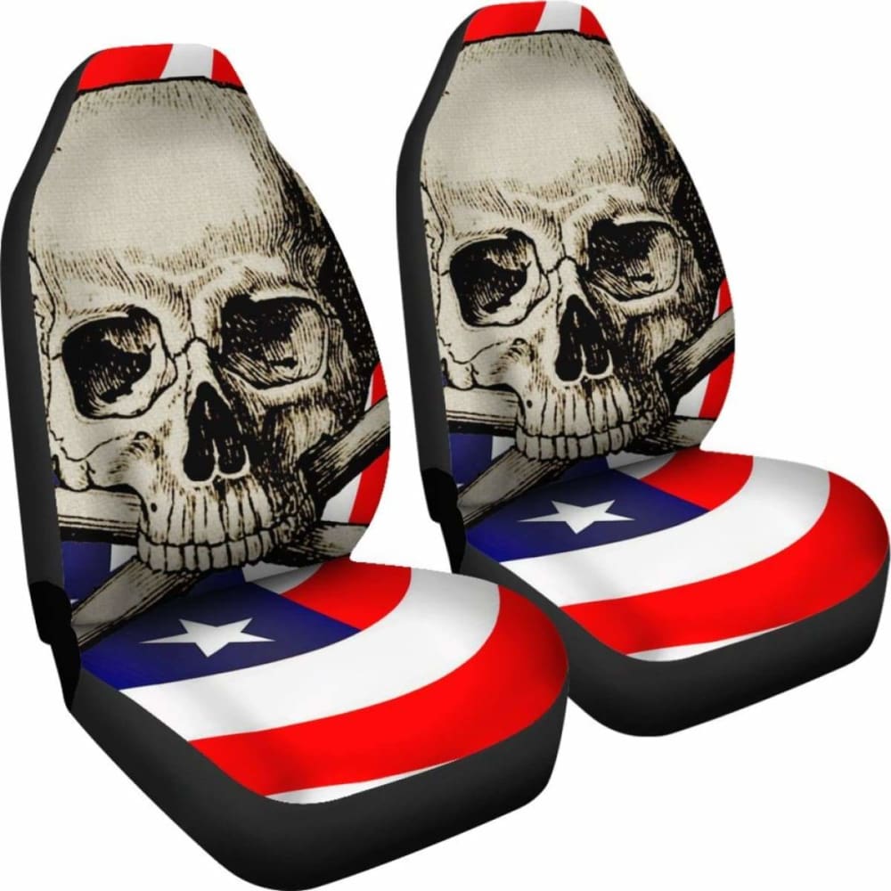 American Car Seat Covers Flag Skull 203011