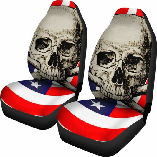 American Car Seat Covers Flag Skull 203011