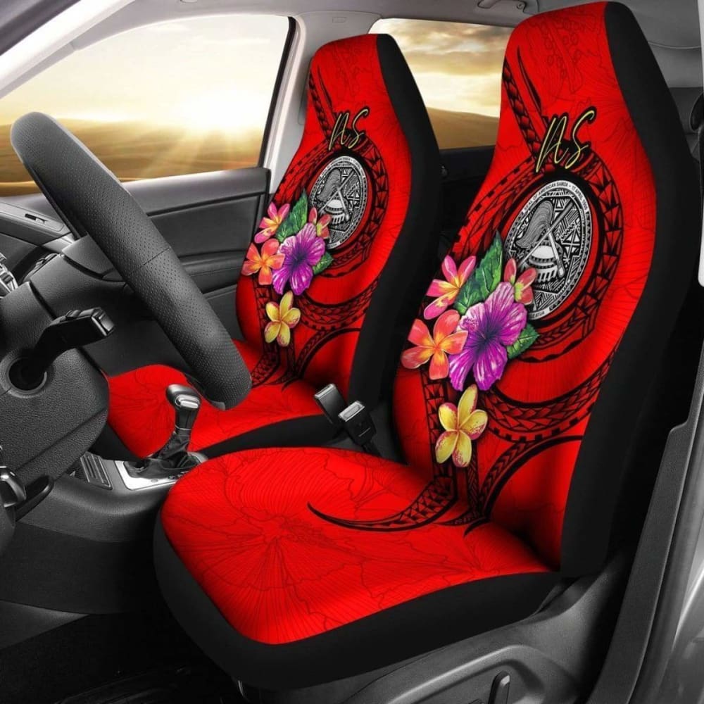 American Samoa Car Seat Covers Polynesian Floral With Seal Red 153908 - YourCarButBetter