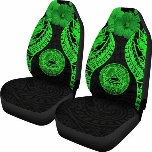 American Samoa Polynesian Car Seat Covers Pride Seal And Hibiscus Green - 232125 - YourCarButBetter