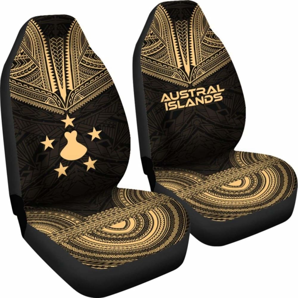 Austral Islands Car Seat Cover - Austral Islands Flag Polynesian Chief Tattoo Gold Version - 10 174914 - YourCarButBetter