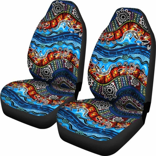Australia Car Seat Covers - Aboriginal Lizard Dot Painting Blue Wave - 11 174914 - YourCarButBetter