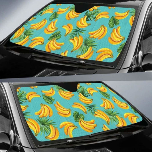 Banana Palm Leaves Pattern Background Car Auto Sun Shades 182102 - YourCarButBetter