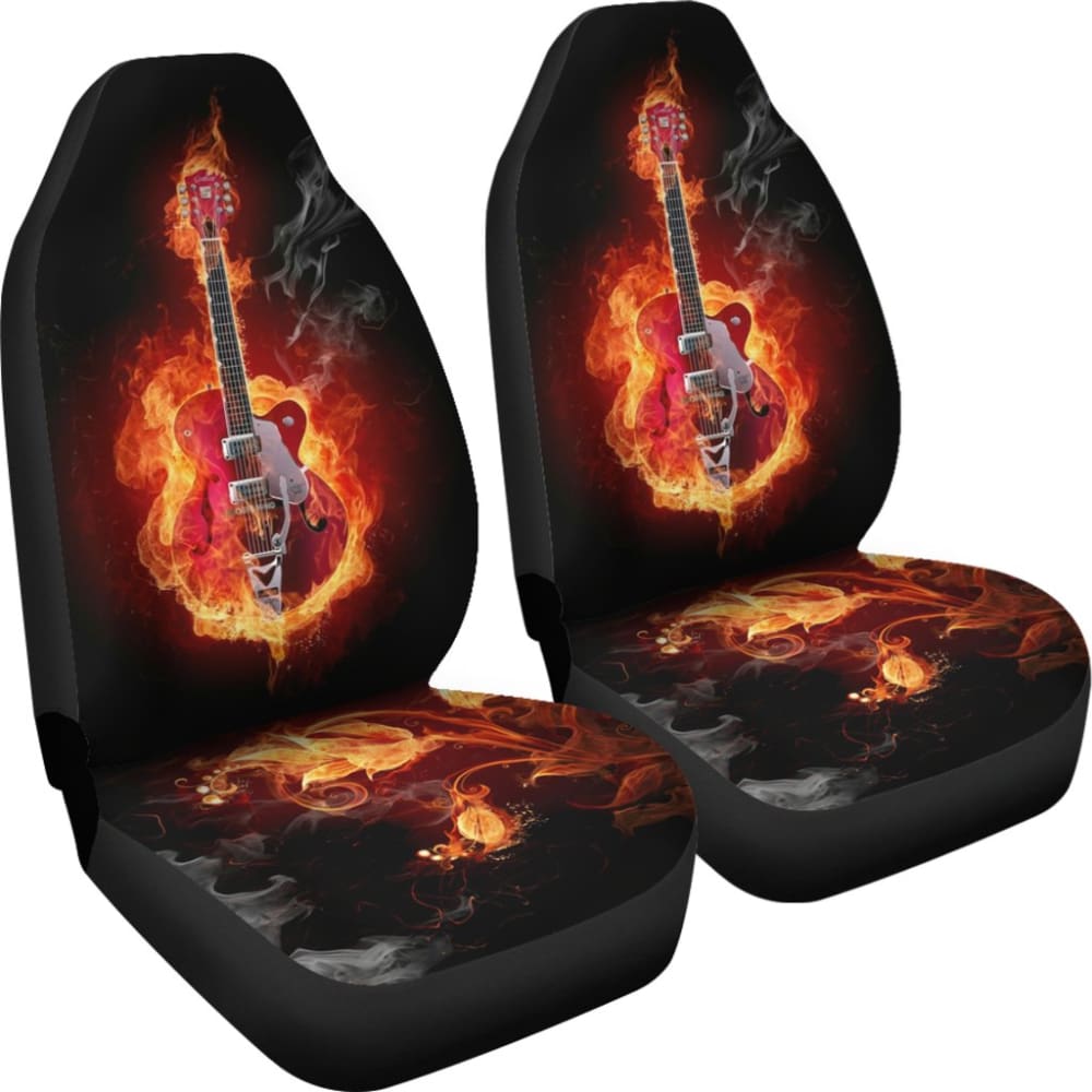 Be Unique With Electric Guitar Burned In Flaming Flower Car Seat Covers 211305 - YourCarButBetter
