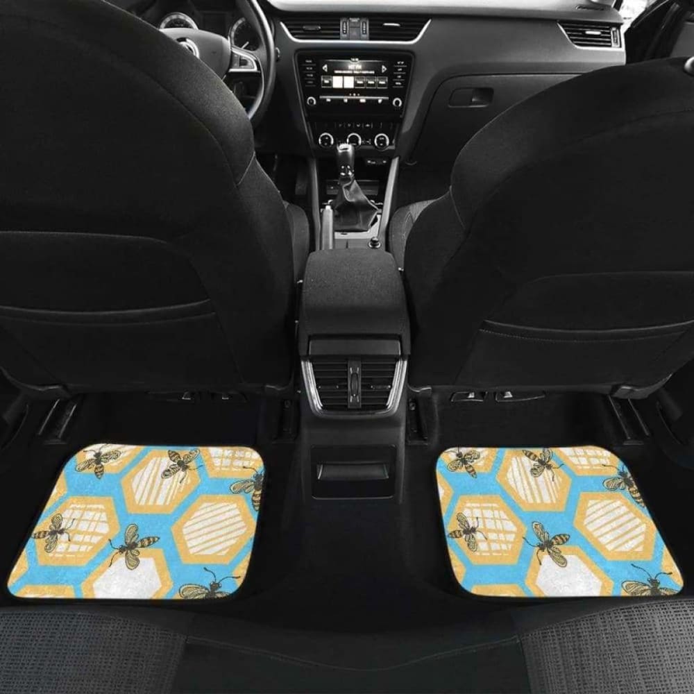 Bee Honeycomb Pattern Front And Back Car Mats 192609 - YourCarButBetter