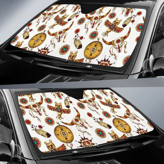 Bison Owl Feather Native American Auto Sun Shades 093223 - YourCarButBetter
