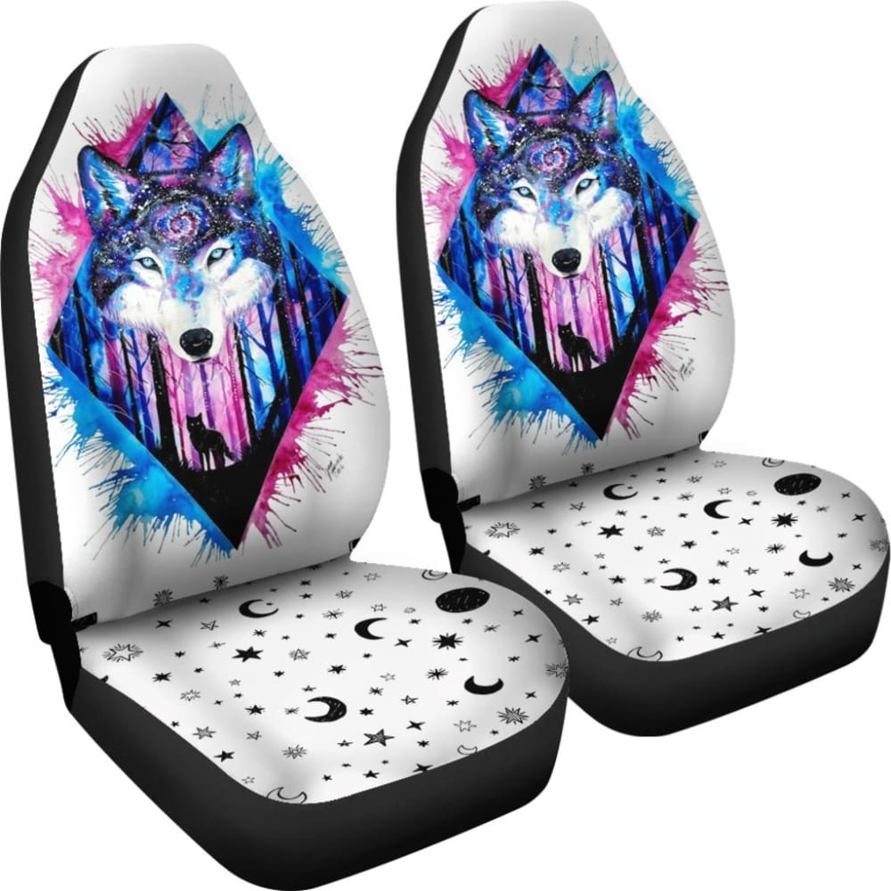 Black And Blue Wolf Car Seat Covers 174510 - YourCarButBetter