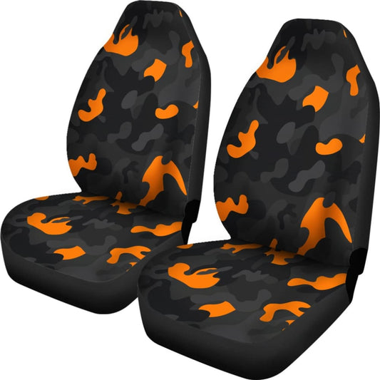 Black Orange Camouflage Car Seat Covers 210807 - YourCarButBetter