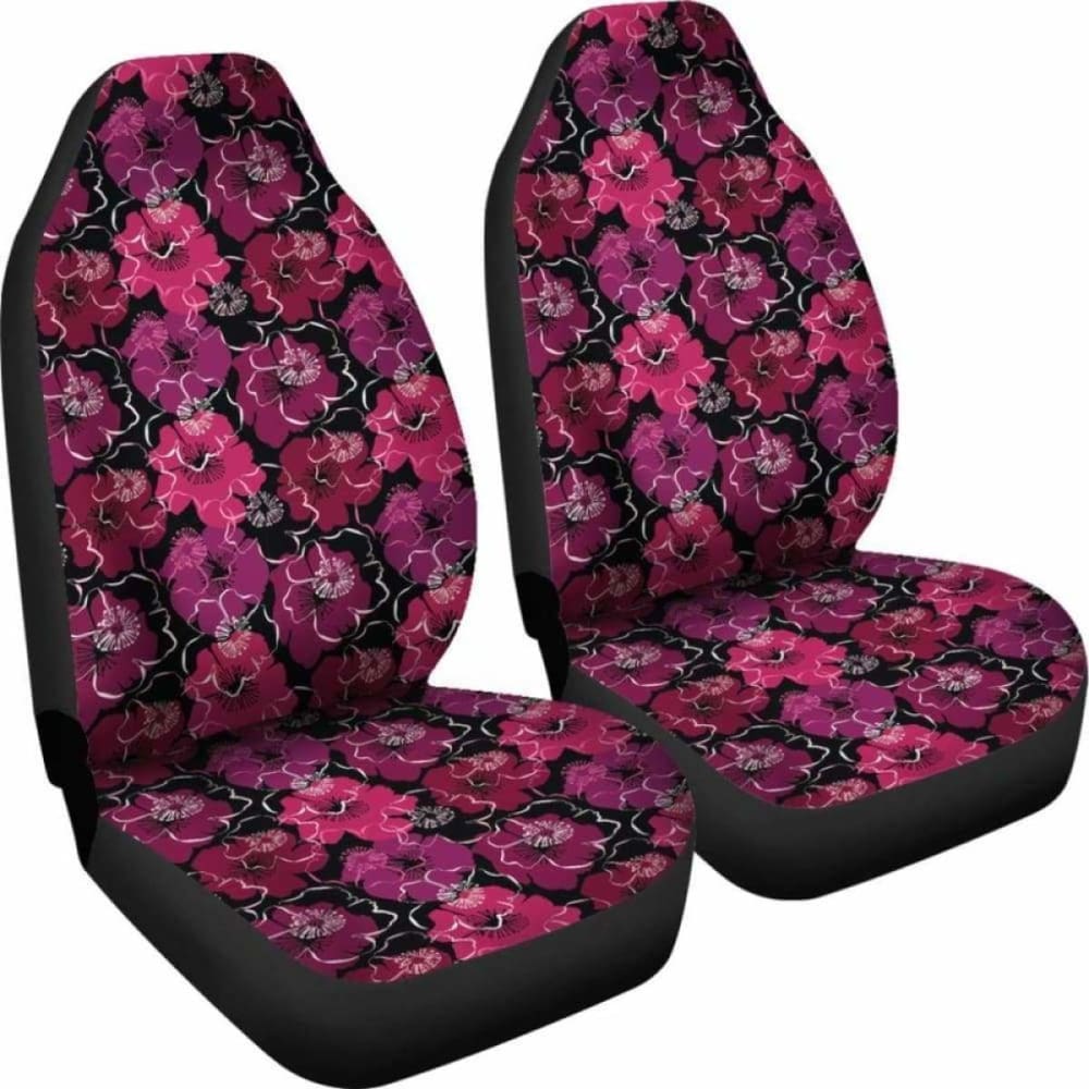 Black Pink Purple Floral Pattern Car Seat Covers Tropical Flowers 153908 - YourCarButBetter