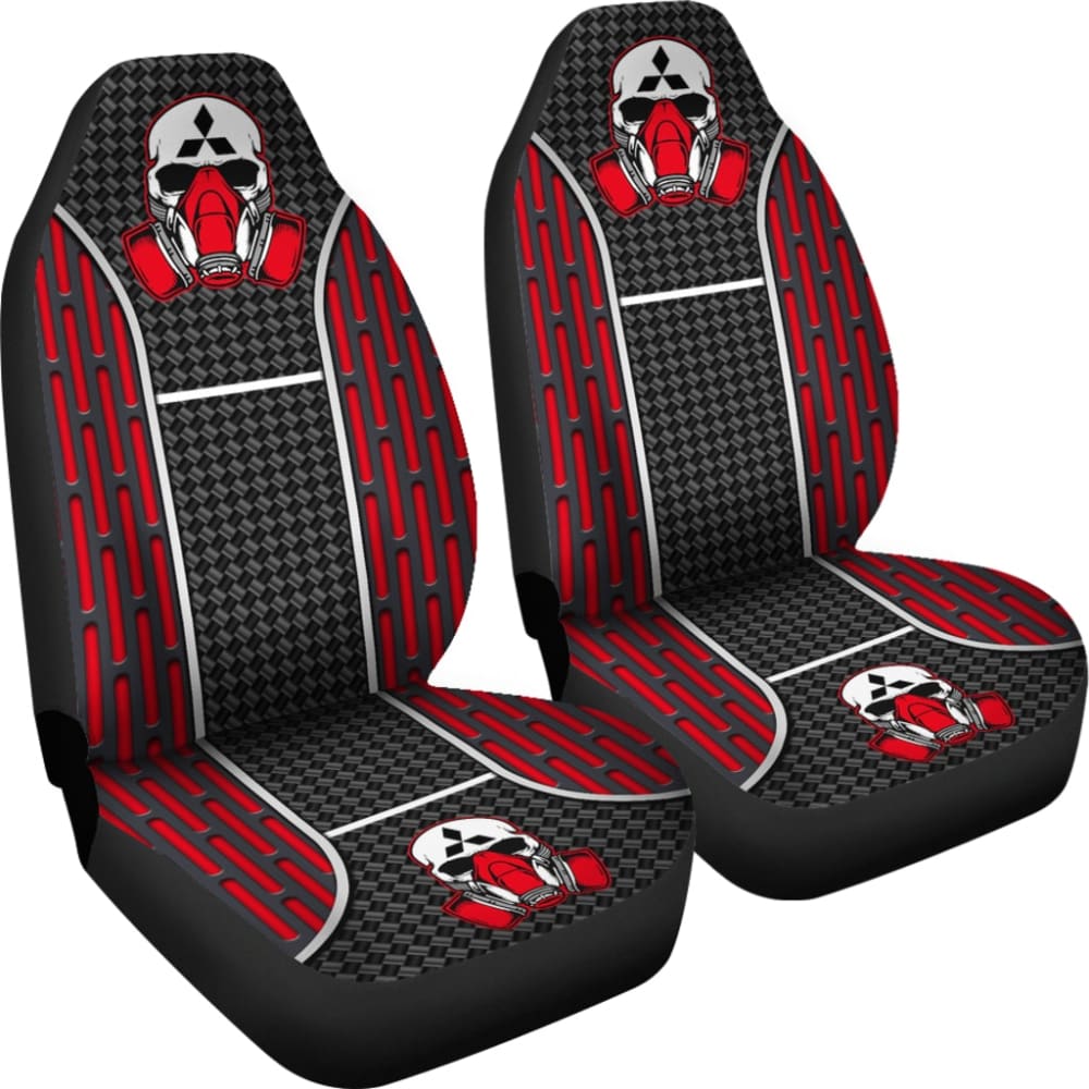 Black Red Poison Gas Skull Mitsubishi Car Seat Covers 210801 - YourCarButBetter