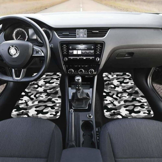 Black White Camo Camouflage Pattern Front And Back Car Mats 112608