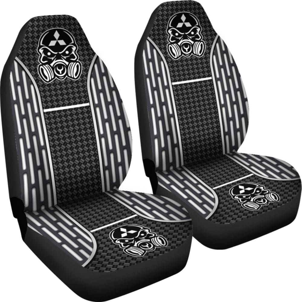 Black White Poison Gas Skull Mitsubishi Car Seat Covers 210801 - YourCarButBetter