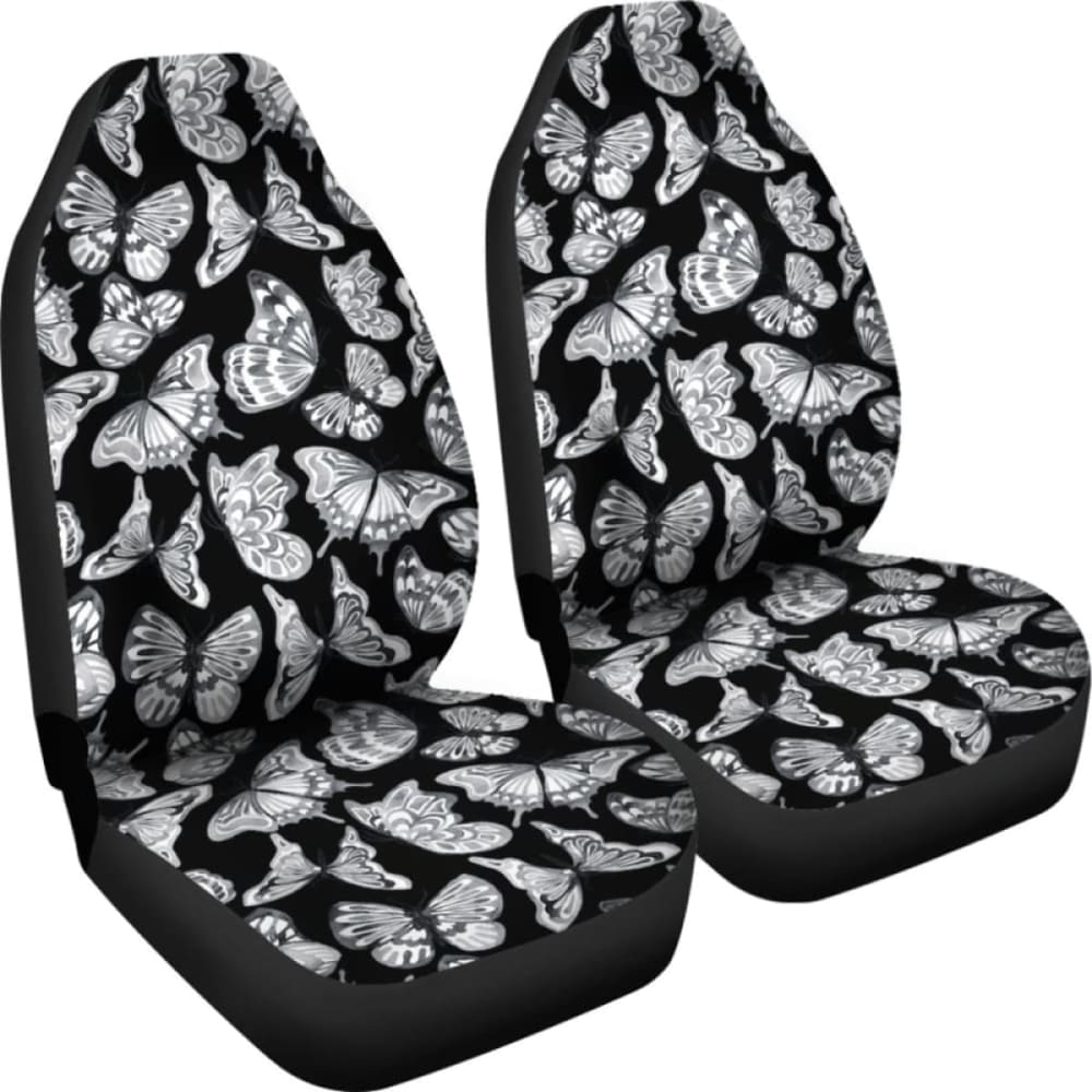 Black With Gray And White Butterflies Car Seat Covers 171204