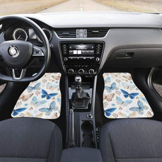 Blue Butterfly Pattern Front And Back Car Mats 202905