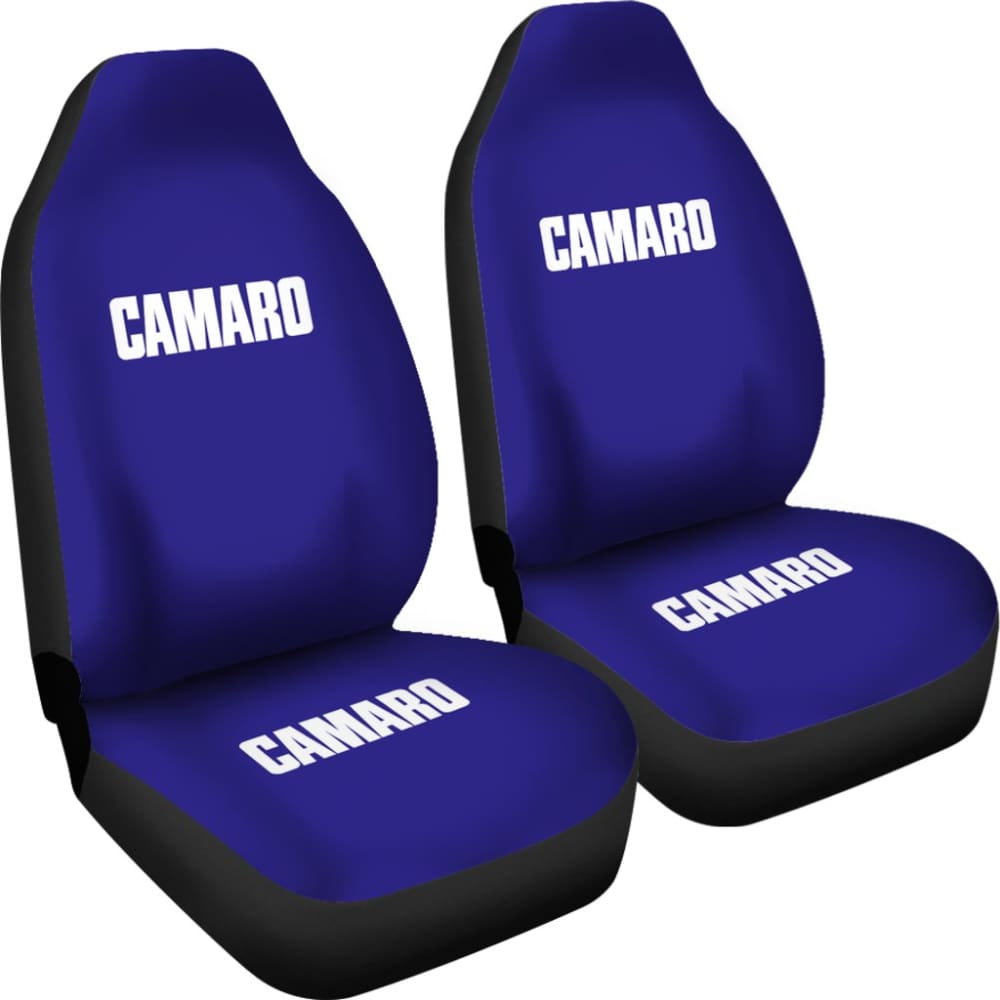 Blue Camaro White Letter Car Seat Covers 211004 - YourCarButBetter