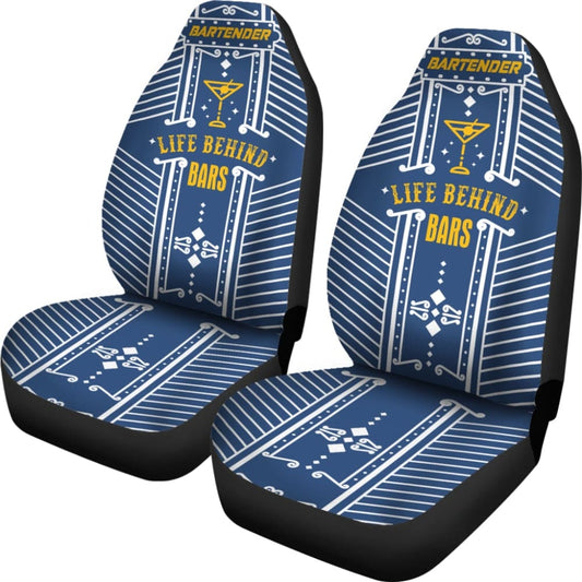 Blue Life Behind Bars Bartender Gold Letter Printed Car Seat Covers 211601 - YourCarButBetter