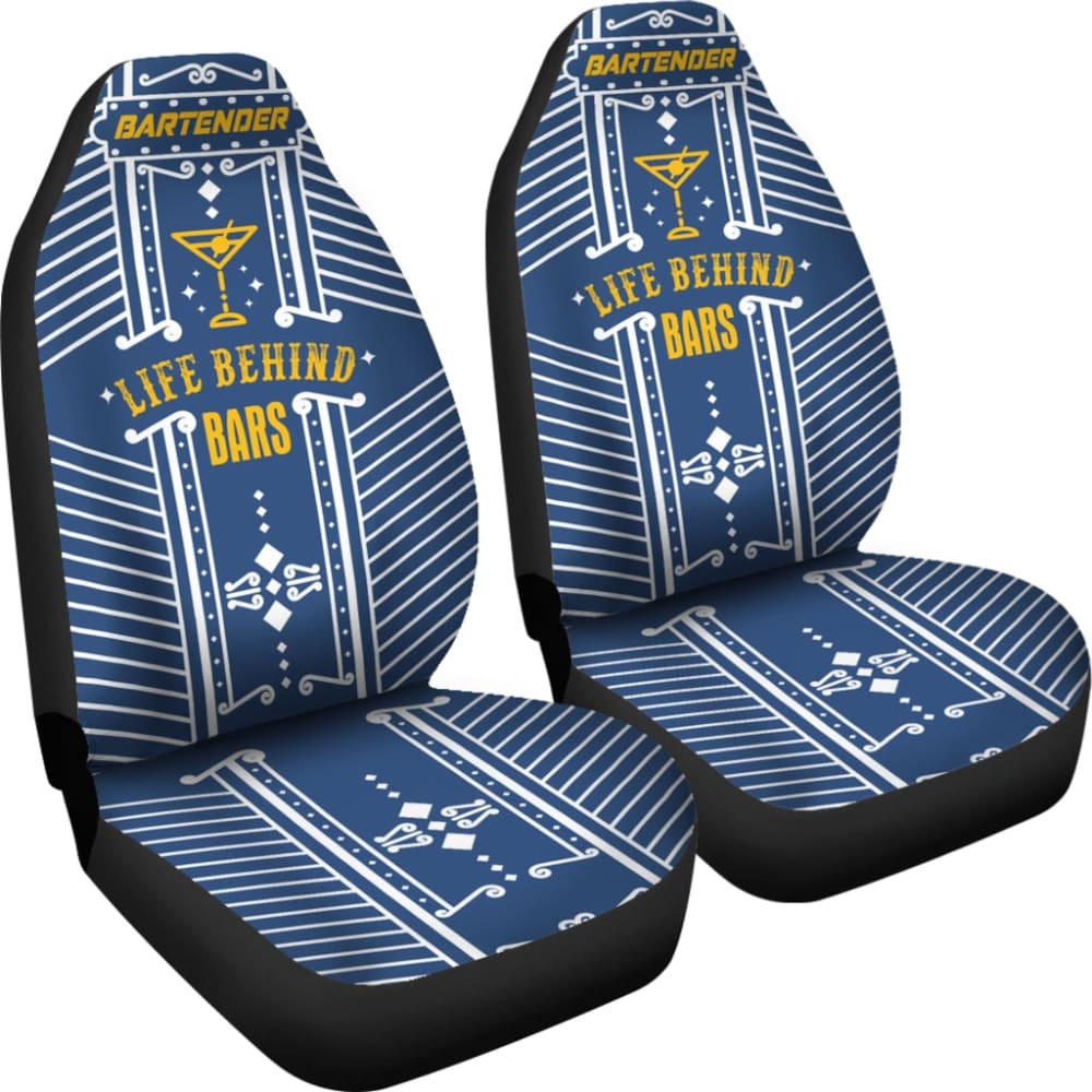 Blue Life Behind Bars Bartender Gold Letter Printed Car Seat Covers 211601 - YourCarButBetter