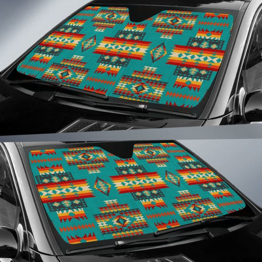Blue Pattern Native Auto Sun Shades 093223 - YourCarButBetter