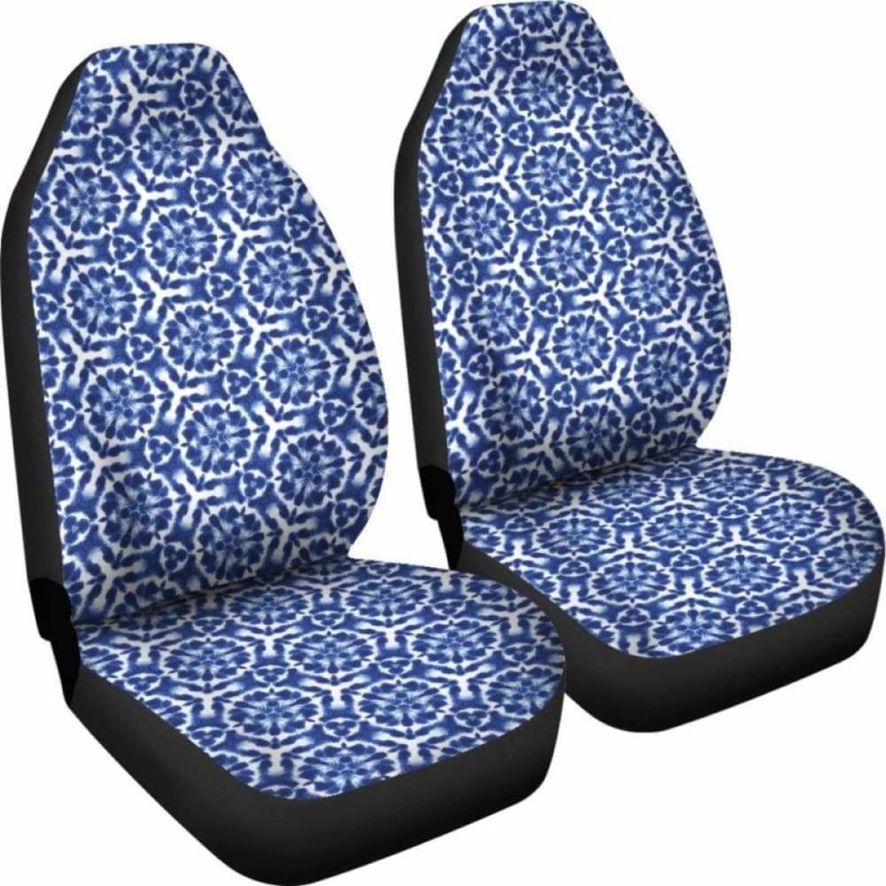 Blue White Shibori Dye Car Seat Covers Abstract Ethnic Boho Pattern 154230 - YourCarButBetter