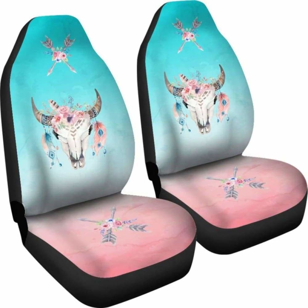 Boho Cow Skull Flowers And Arrows On Ombre Background Car Seat Covers 144730