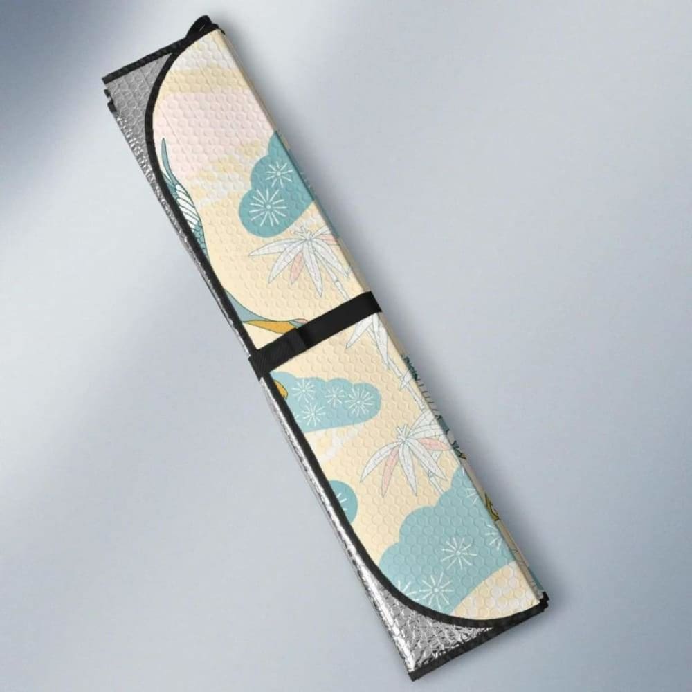 Bonsai Bamboo Stork Japanese Pattern Cream Theme Car Auto Sun Shades 094201 - YourCarButBetter