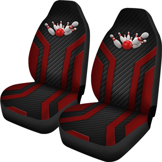 Bowling Metallic Style Printed Black Red Themed Car Seat Covers 211008 - YourCarButBetter