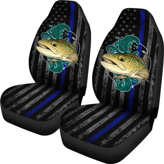 Brook Trout Fishing American Flag Thin Blue Line Car Seat Covers 211804 - YourCarButBetter