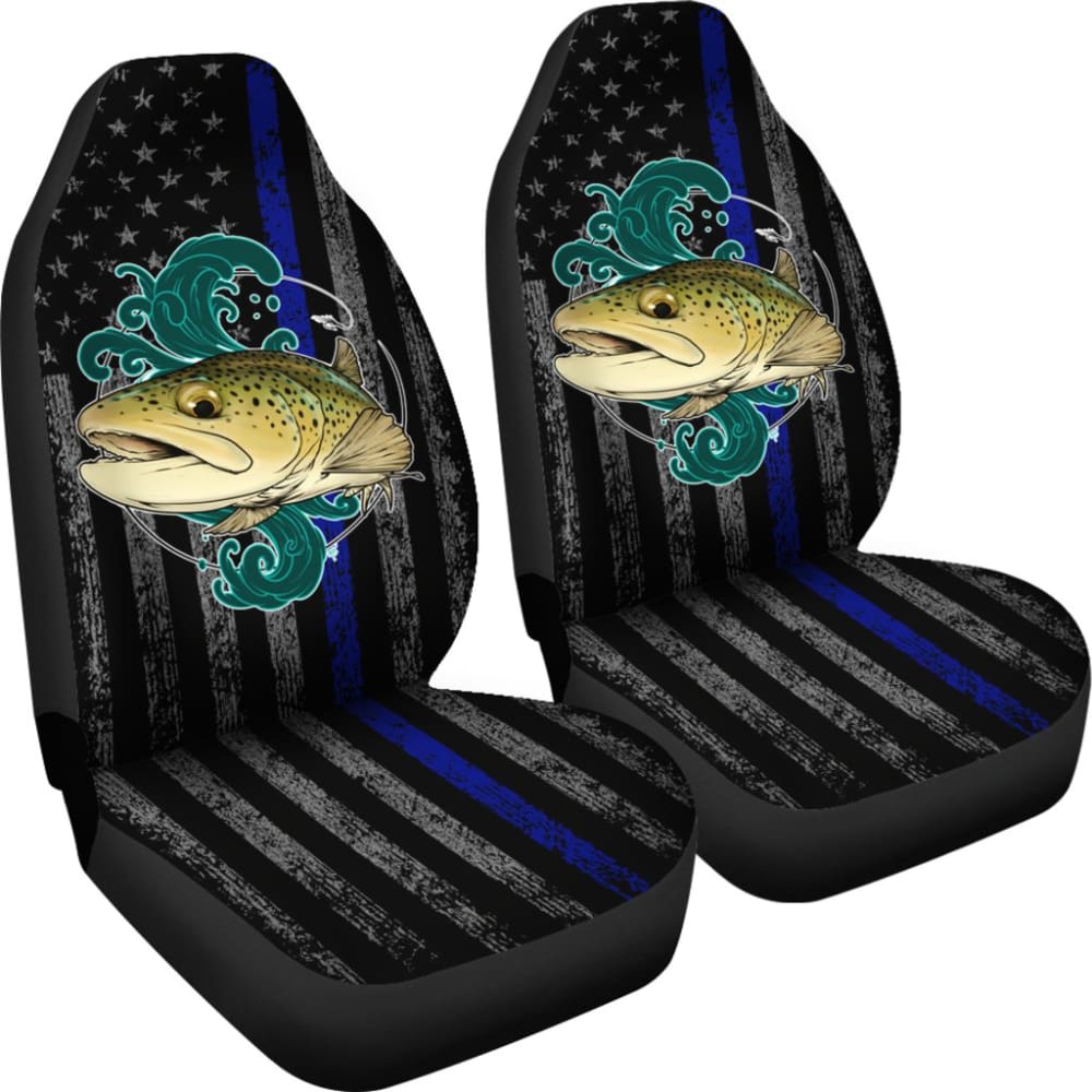 Brook Trout Fishing American Flag Thin Blue Line Car Seat Covers 211804 - YourCarButBetter