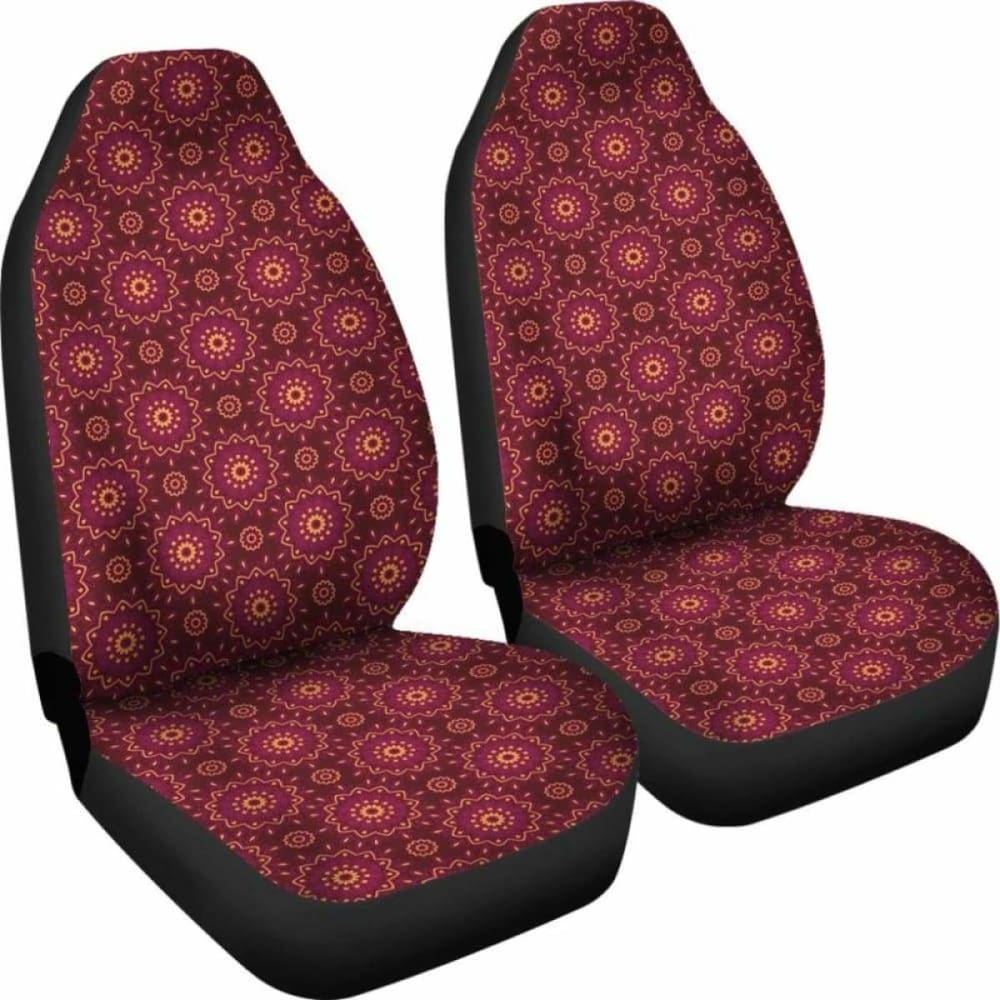 Burgundy With Mandala Pattern Car Seat Covers 105905 - YourCarButBetter