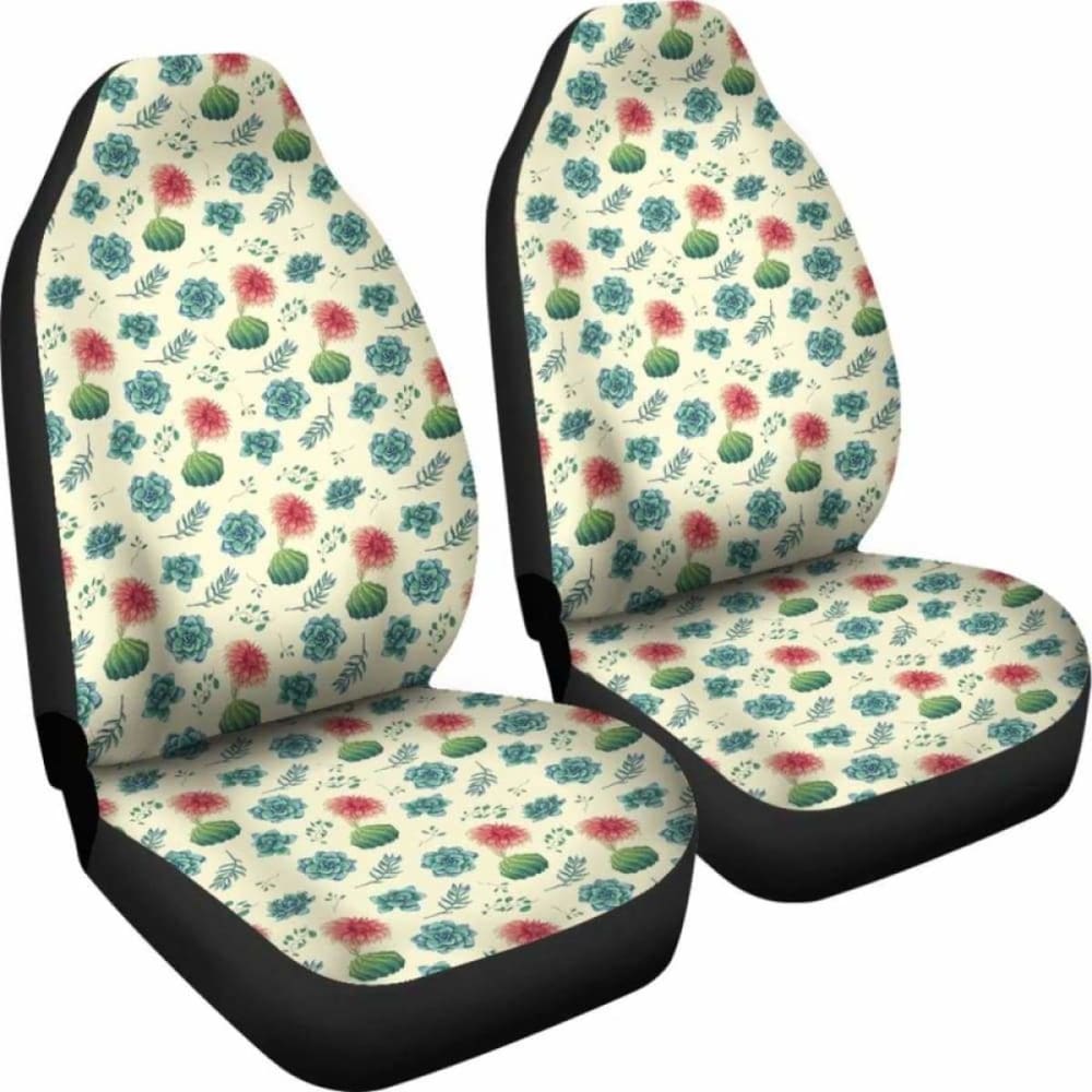 Cactus And Succulent Pattern Car Seat Covers Cream Light Pattern 102802 - YourCarButBetter