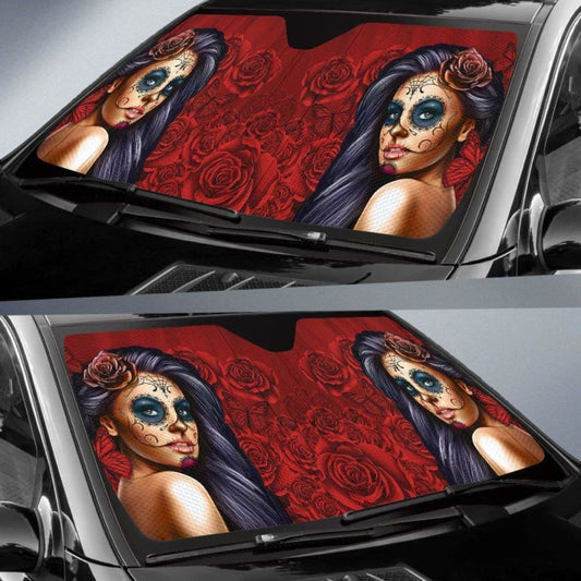 Calavera Girl - Red - Auto Sun Shade 172609 - YourCarButBetter