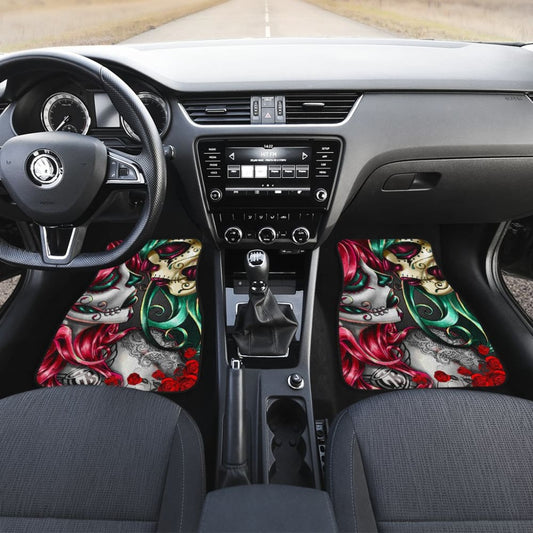 Calavera Sugar Skull Kissing Car Floor Mats 210301 - YourCarButBetter