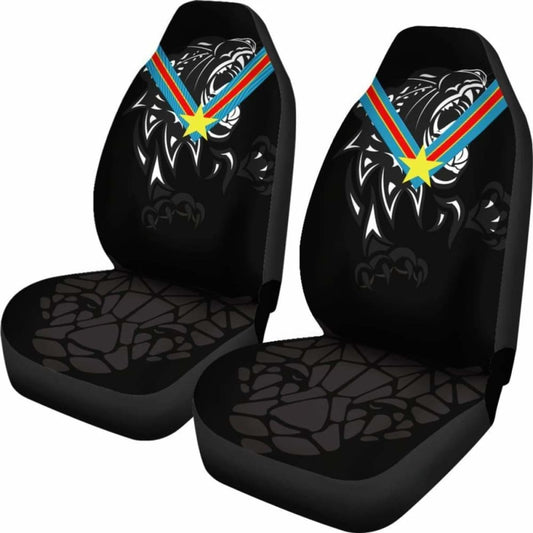 Car Seat Covers Africa - Congo Flag Color With Leopards 092813 - YourCarButBetter