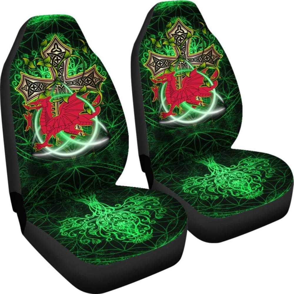 Celtic Car Seat Covers - Dragon Wales & Celtic Cross - 160905
