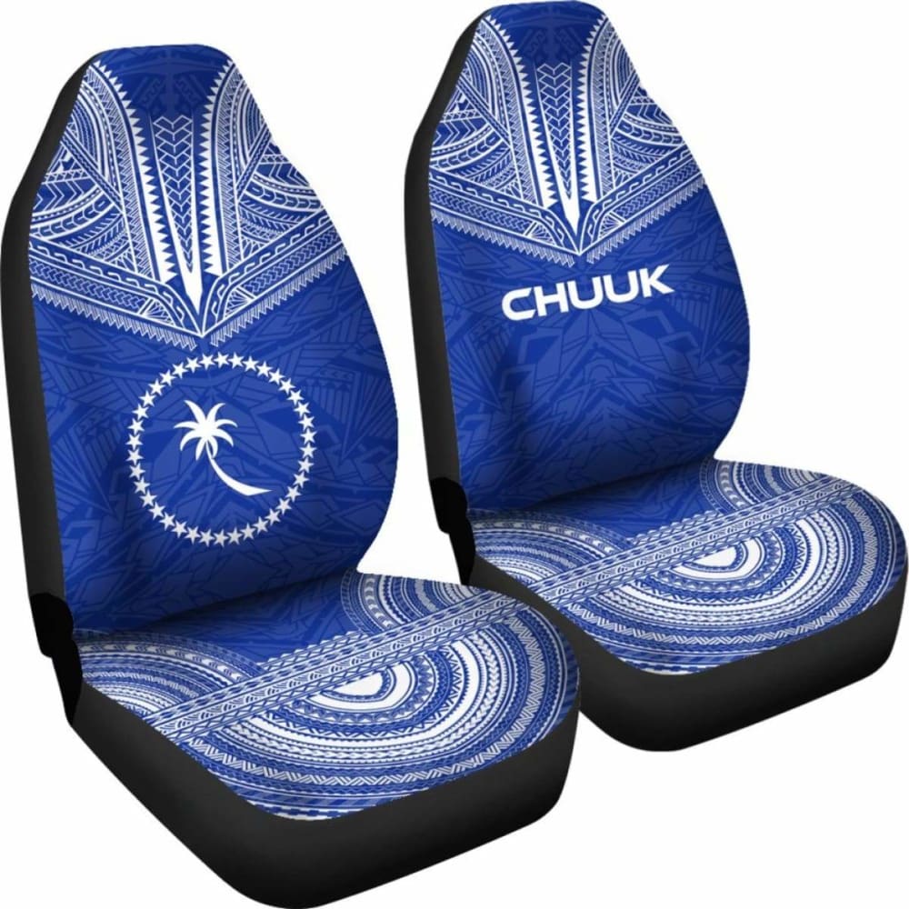 Chuuk Car Seat Cover - Chuuk Flag Polynesian Chief Tattoo Blue Version - 10 174914 - YourCarButBetter